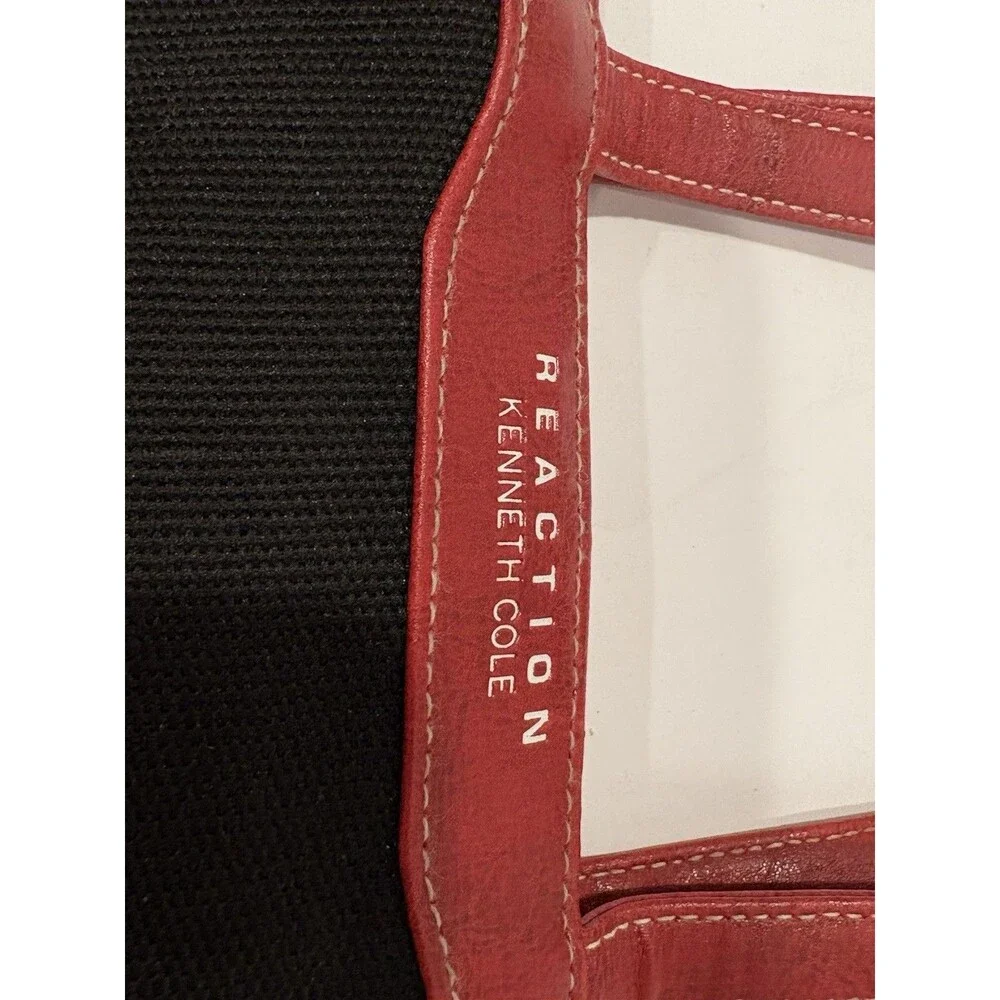 Kenneth Cole Reaction Black Canvas Red Leather Mini Tote Shoulder Bag Zip Top